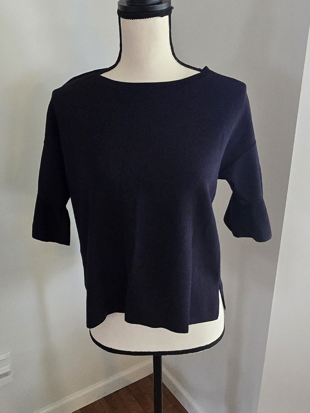 Ann Taylor Loft Navy Blue Career Office Blouse 3/4 Sleeve Large